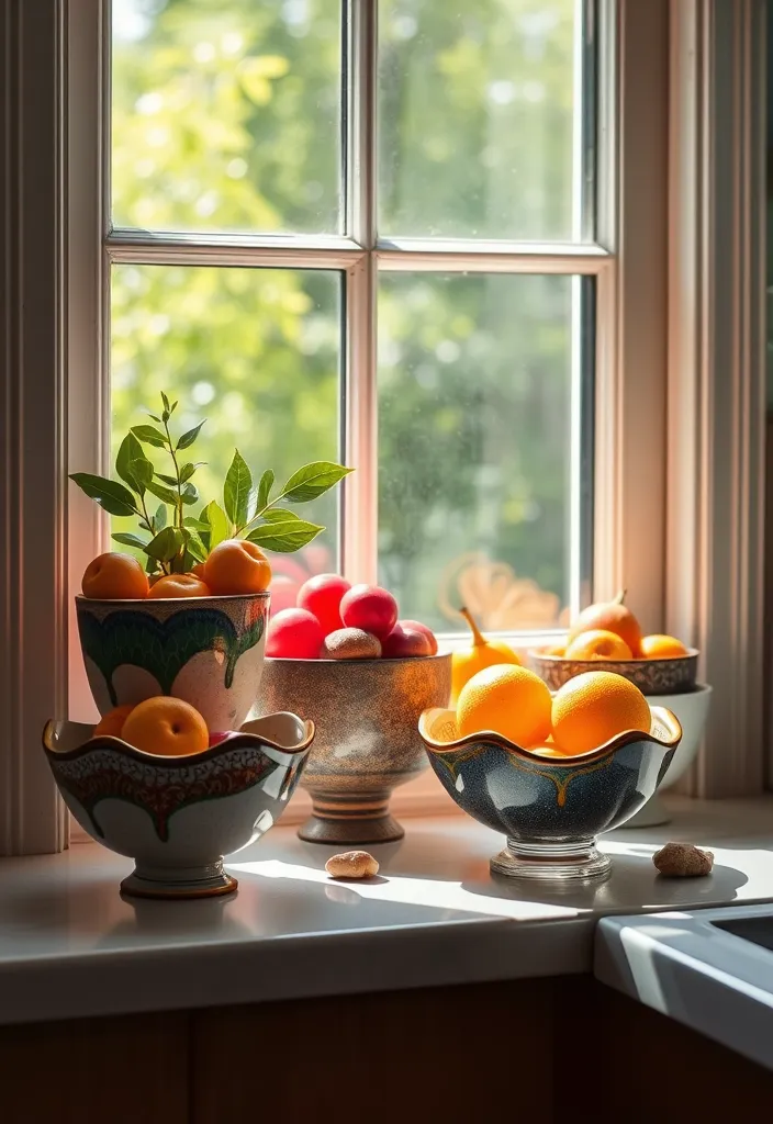 23 Kitchen Window Sill Decor Ideas You'll Love (Get Inspired Today!) - 17. Beautiful Bowls