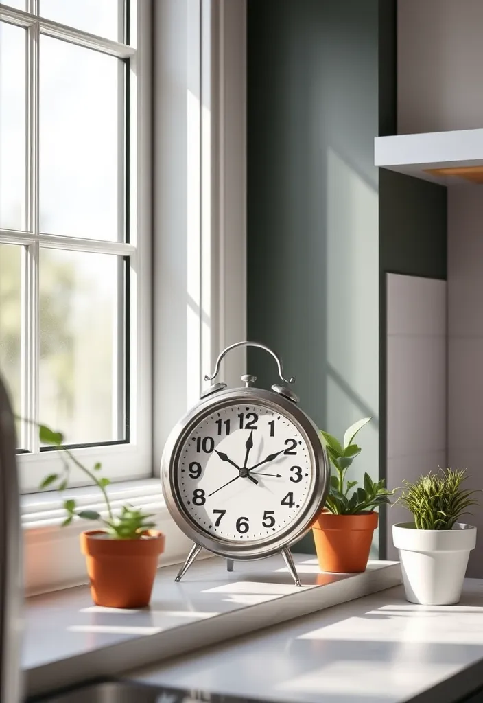 23 Kitchen Window Sill Decor Ideas You'll Love (Get Inspired Today!) - 18. Timeless Clocks