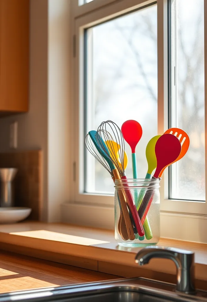 23 Kitchen Window Sill Decor Ideas You'll Love (Get Inspired Today!) - 19. Unique Kitchen Tools