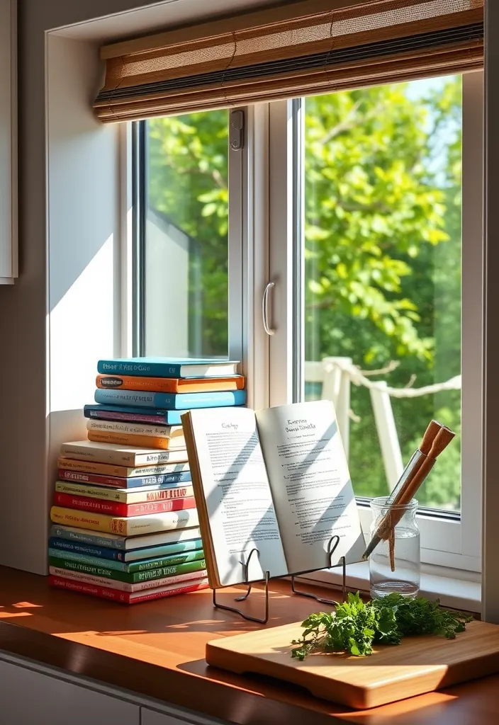 23 Kitchen Window Sill Decor Ideas You'll Love (Get Inspired Today!) - 6. Colorful Cookbooks