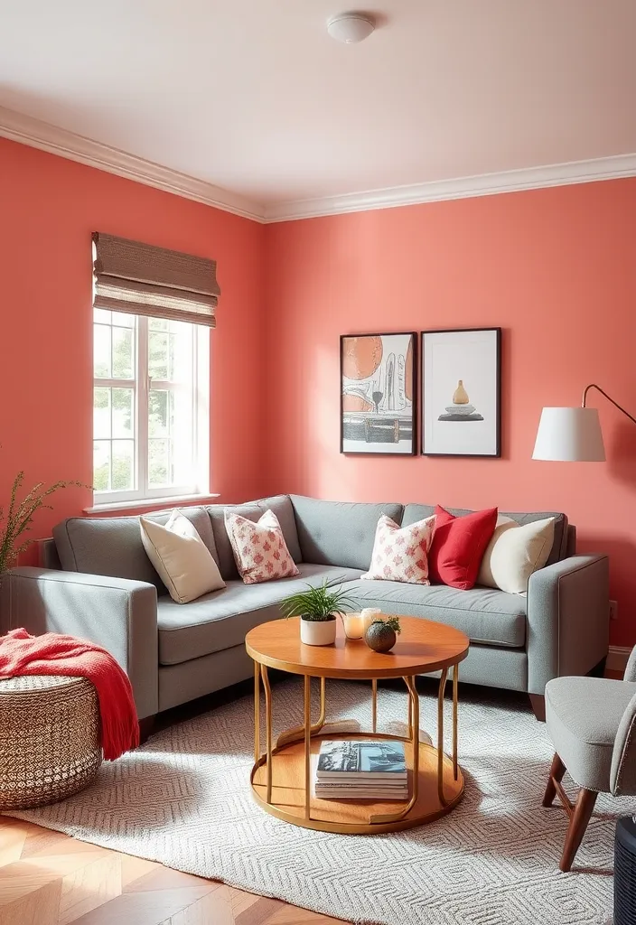 23 Small Living Room Paint Colors That'll Make Your Space Feel Twice As Big! - 10. Soft Coral: Vibrant and Inviting