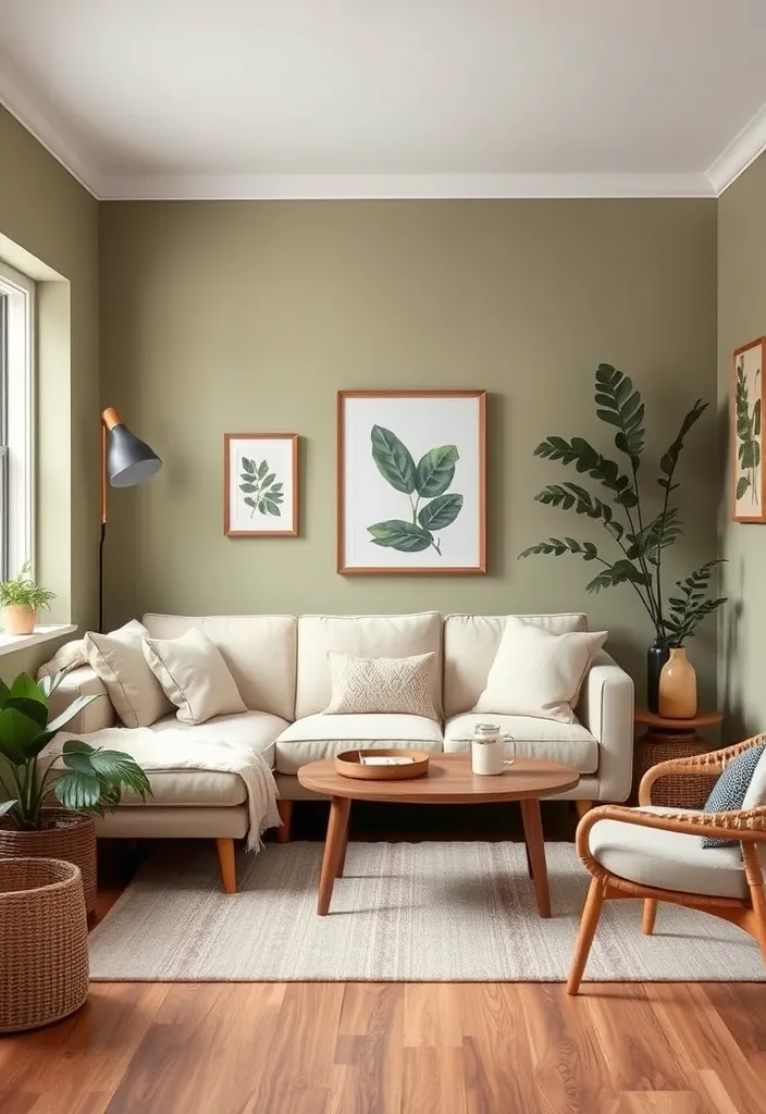 23 Small Living Room Paint Colors That'll Make Your Space Feel Twice As Big! - 16. Soft Olive: Nature-Inspired Calm