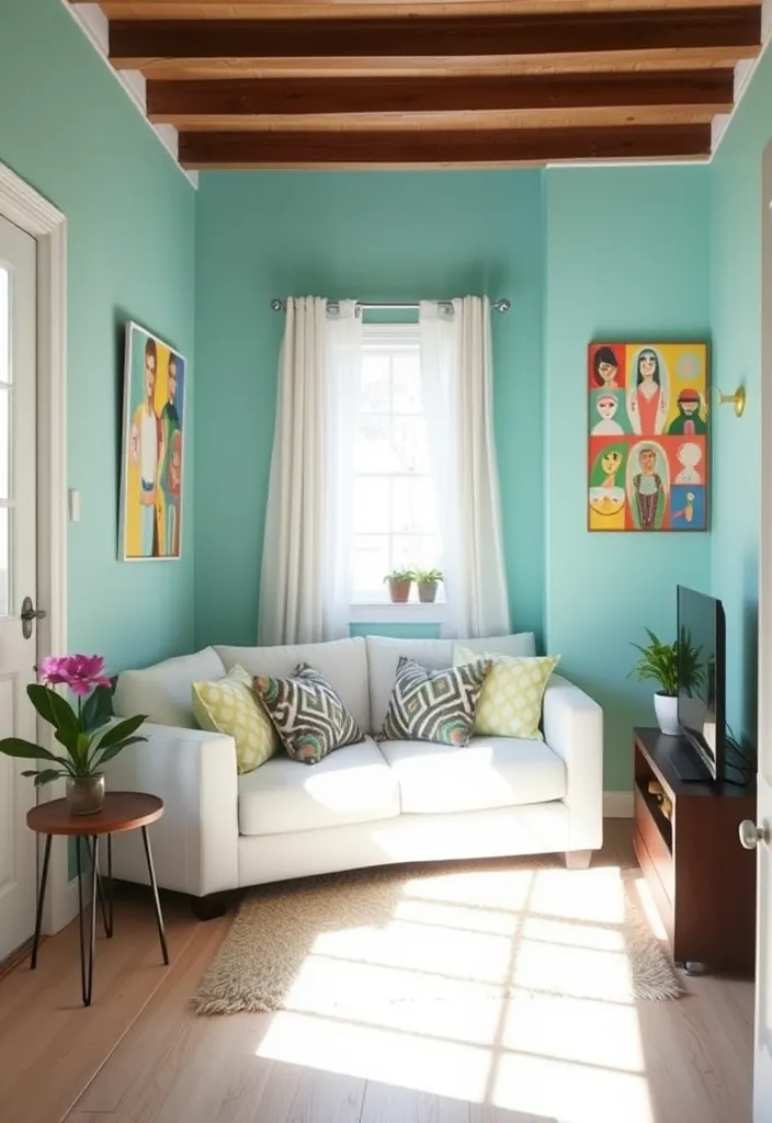 23 Small Living Room Paint Colors That'll Make Your Space Feel Twice As Big! - 19. Light Teal: Bright and Invigorating