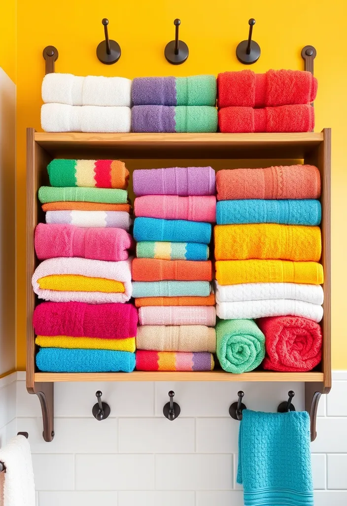 23 Stunning Bathroom Shelf Decor Ideas That Will Transform Your Space! - 18. Colorful Towel Displays