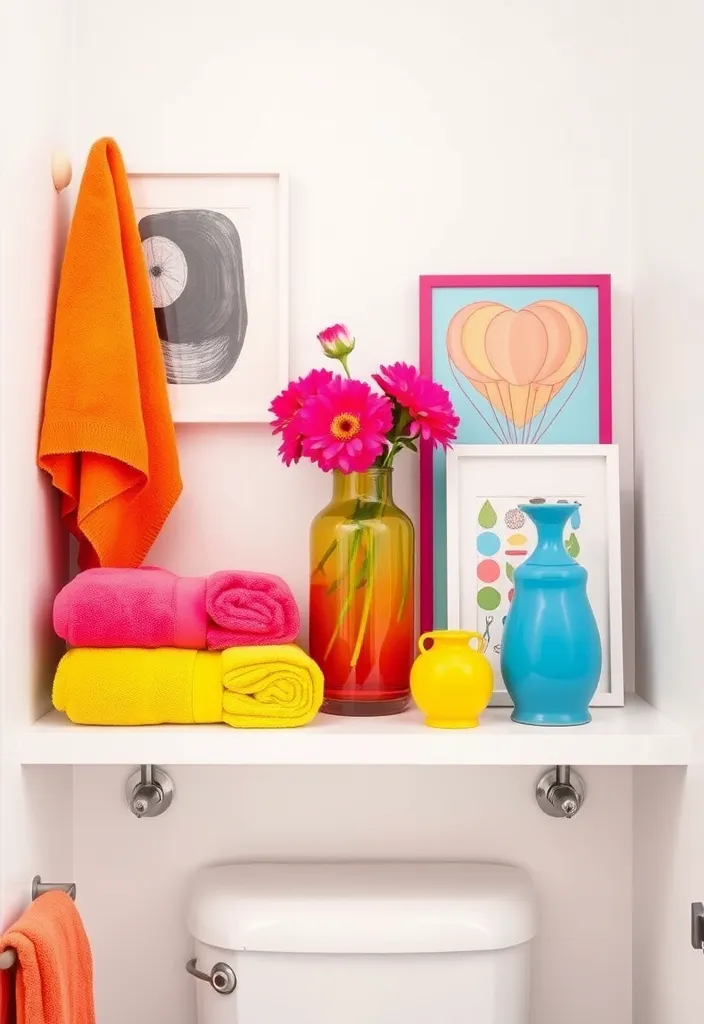 23 Stunning Bathroom Shelf Decor Ideas That Will Transform Your Space! - 7. Bright and Bold Colors