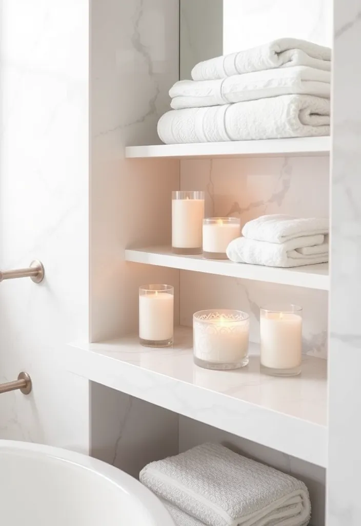 23 Stunning Bathroom Shelf Decor Ideas That Will Transform Your Space! - 8. Elegant Spa Retreat