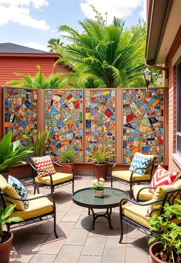 23 Stunning Patio Privacy Ideas That'll Make Your Outdoor Space a Personal Oasis! - 16. Creative Mosaic Privacy Panels