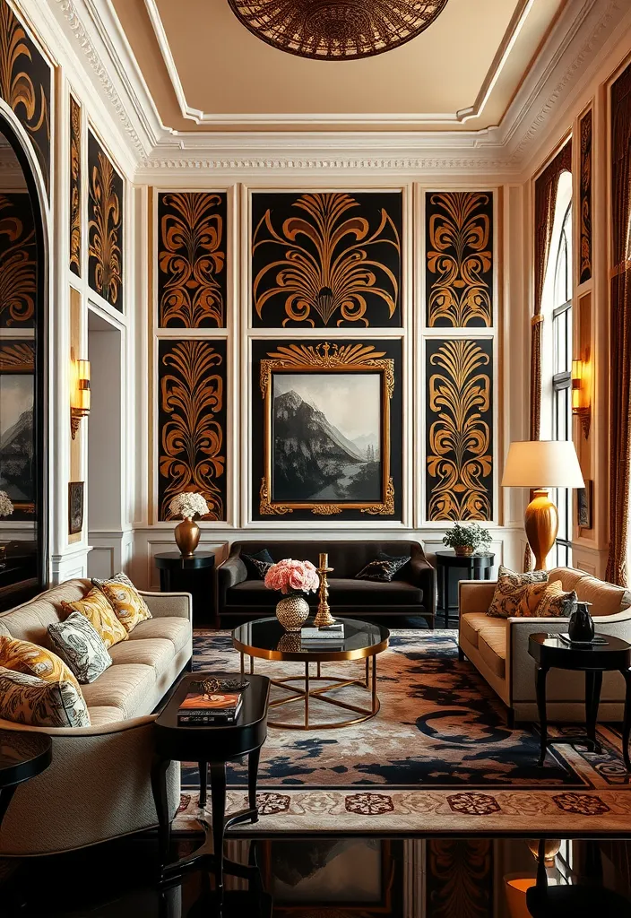 23 Stunning Wainscoting Ideas for Living Rooms That Will Leave You Speechless! - 13. Art Deco Glam