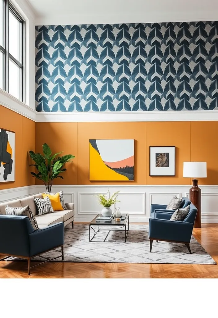 23 Stunning Wainscoting Ideas for Living Rooms That Will Leave You Speechless! - 5. Modern Geometric Patterns