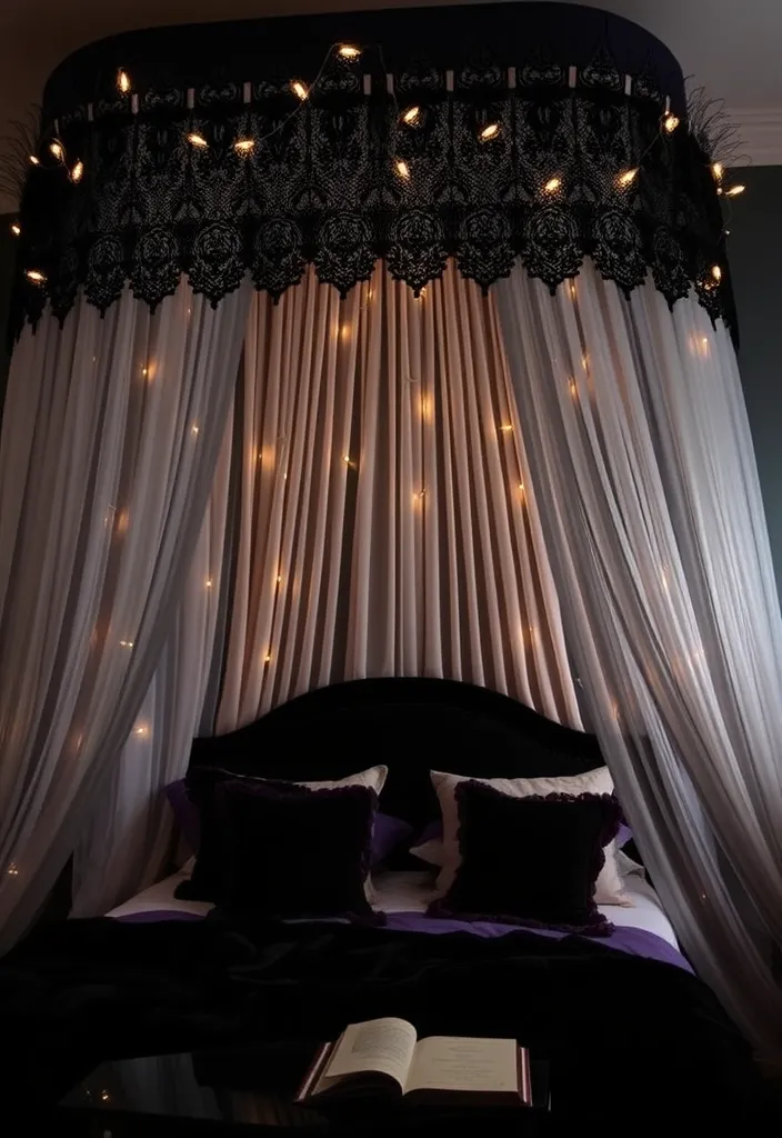 23 Whimsy Goth Bedroom Decorating Ideas That Will Enchant You (Wait Until You See #12!) - 1. Enchanting Canopy Bed