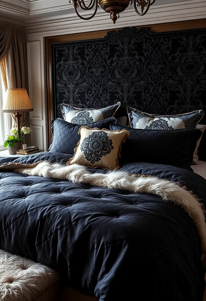 23 Whimsy Goth Bedroom Decorating Ideas That Will Enchant You (Wait Until You See #12!) - 13. Dark and Dreamy Bedding