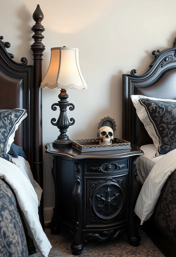 23 Whimsy Goth Bedroom Decorating Ideas That Will Enchant You (Wait Until You See #12!) - 15. Unique Nightstands