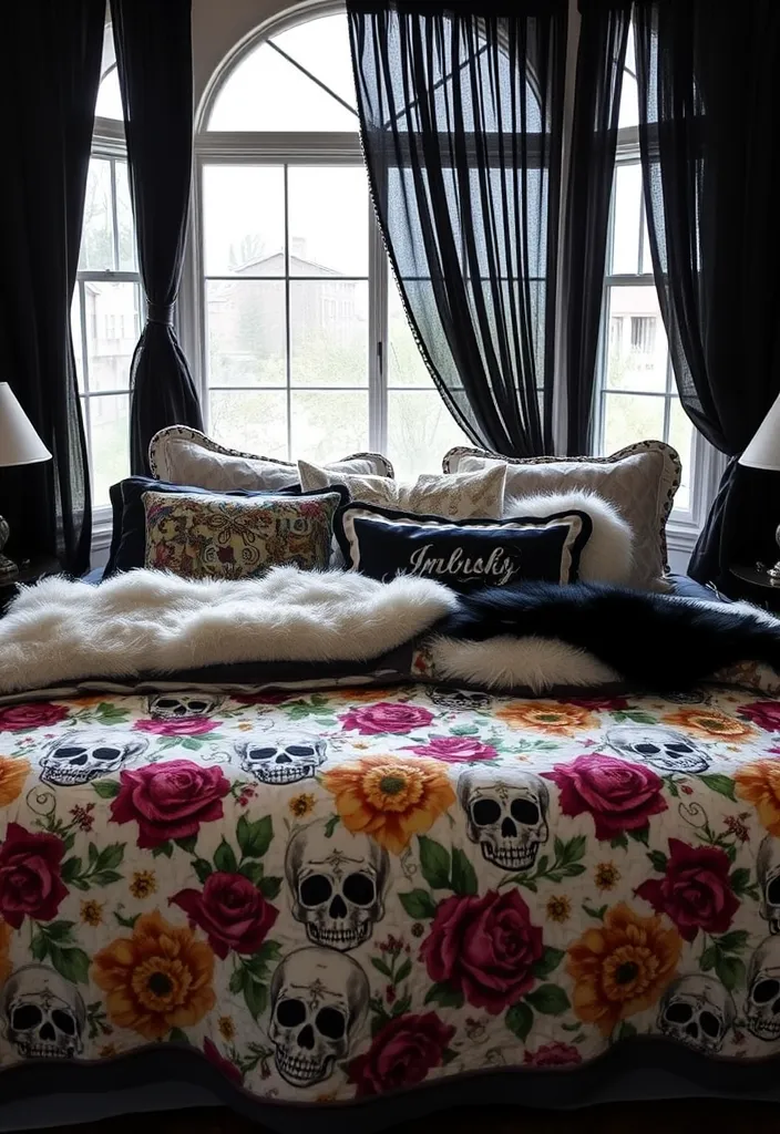 23 Whimsy Goth Bedroom Decorating Ideas That Will Enchant You (Wait Until You See #12!) - 5. Quirky Textiles