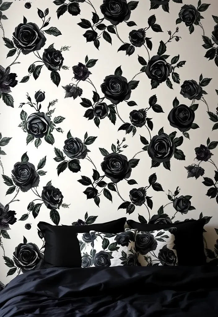 23 Whimsy Goth Bedroom Decorating Ideas That Will Enchant You (Wait Until You See #12!) - 7. Dark Floral Accents