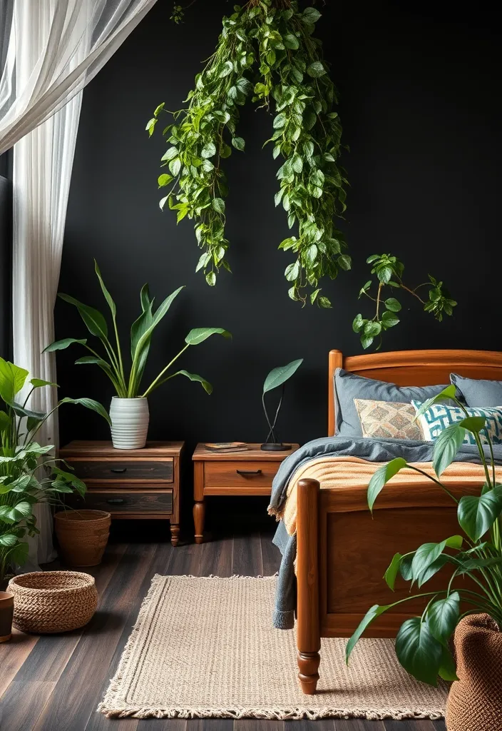 24 Bold Black Bedroom Ideas That Redefine Stylish Living! - 10. Nature-Inspired: Bring the Outdoors In