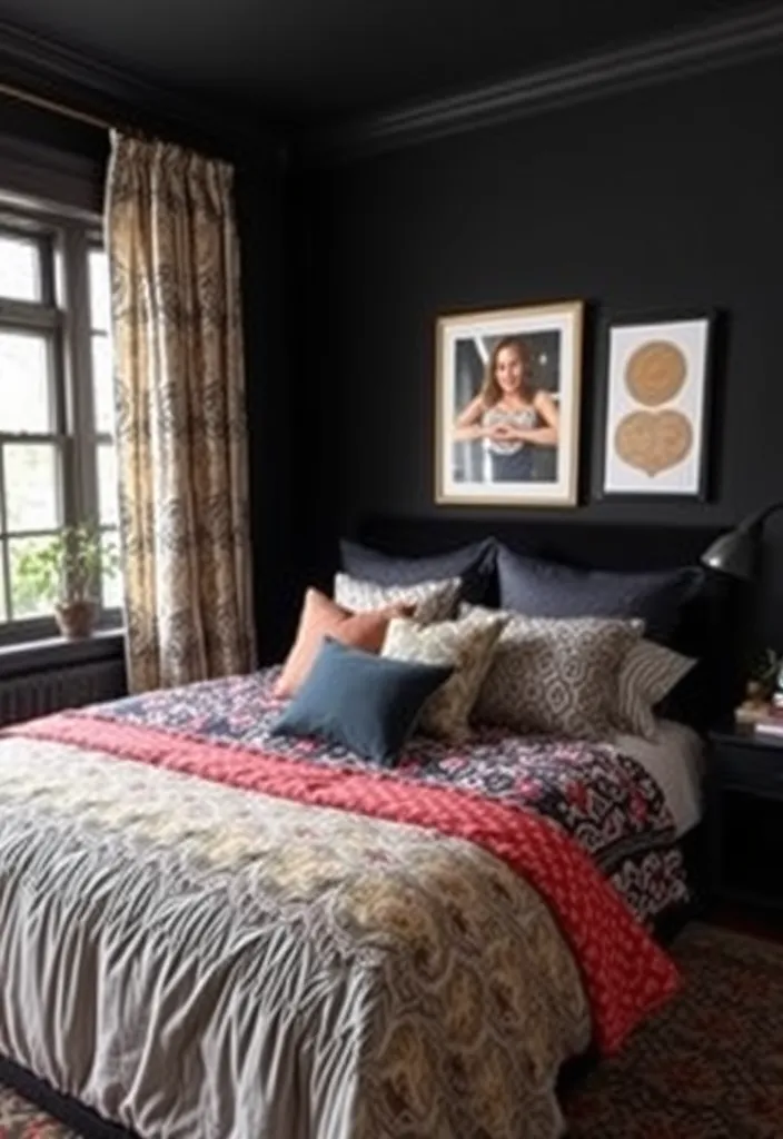 24 Bold Black Bedroom Ideas That Redefine Stylish Living! - 13. Layered Black: Textures and Patterns