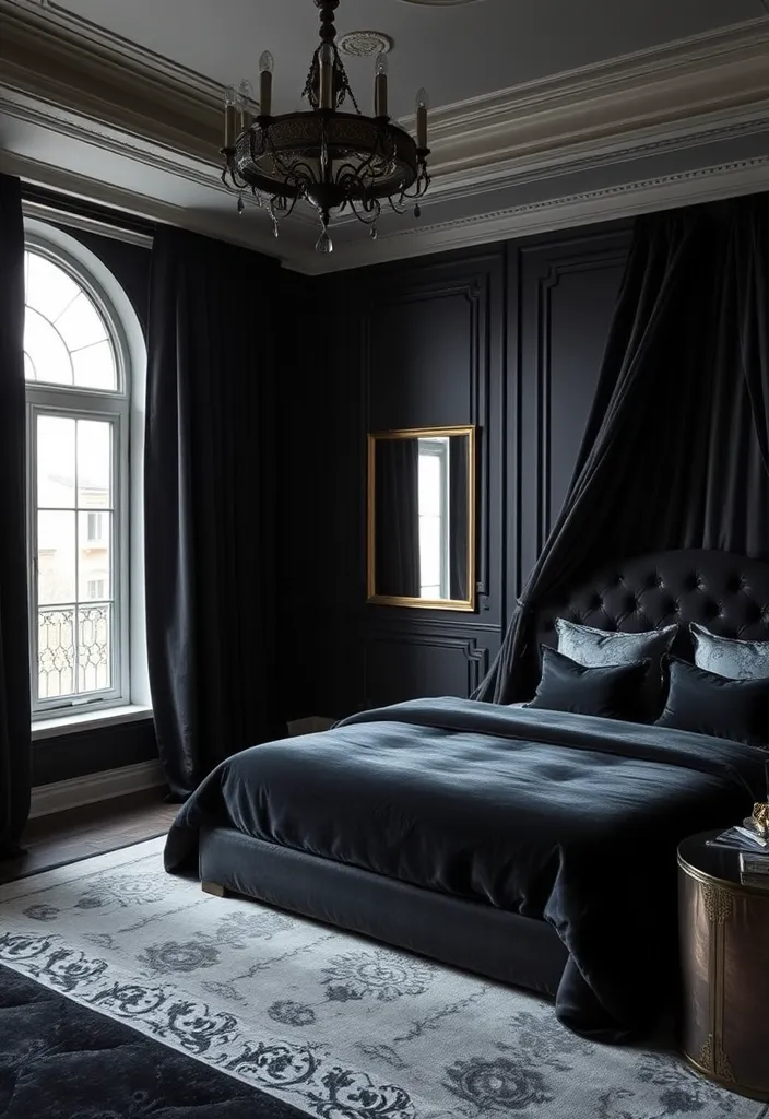 24 Bold Black Bedroom Ideas That Redefine Stylish Living! - 15. Luxurious Fabrics: Velvet and Silk