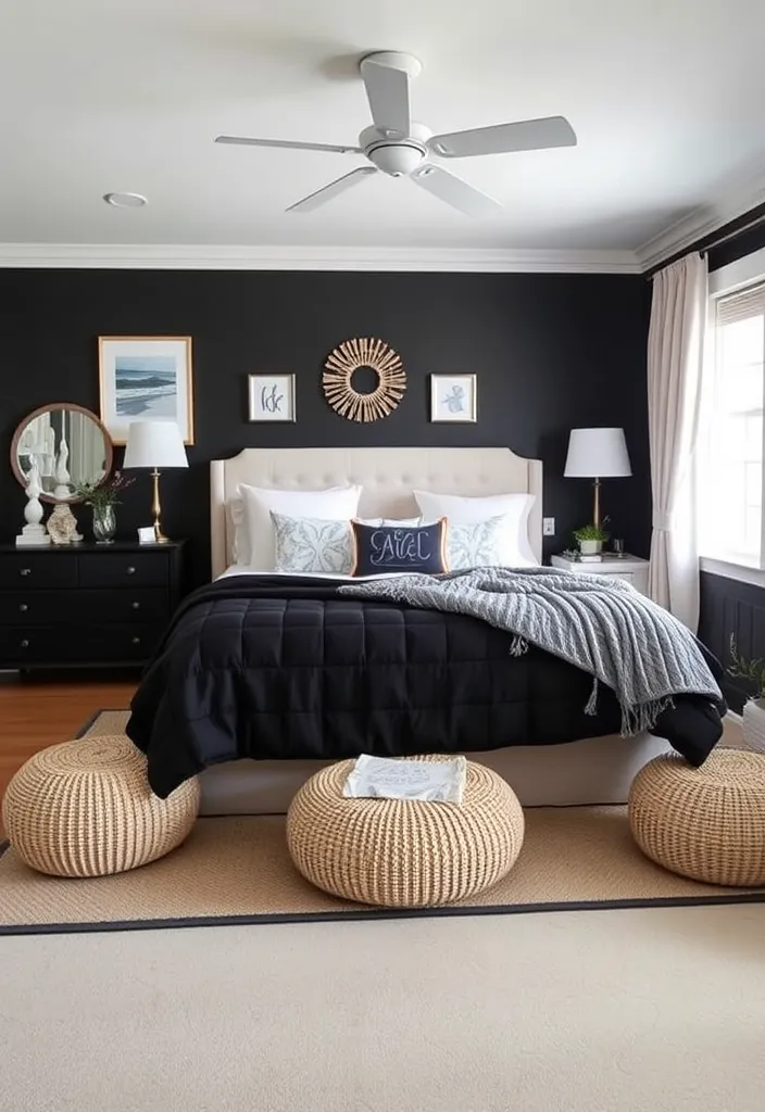 24 Bold Black Bedroom Ideas That Redefine Stylish Living! - 16. Coastal Black: Beachy Vibes