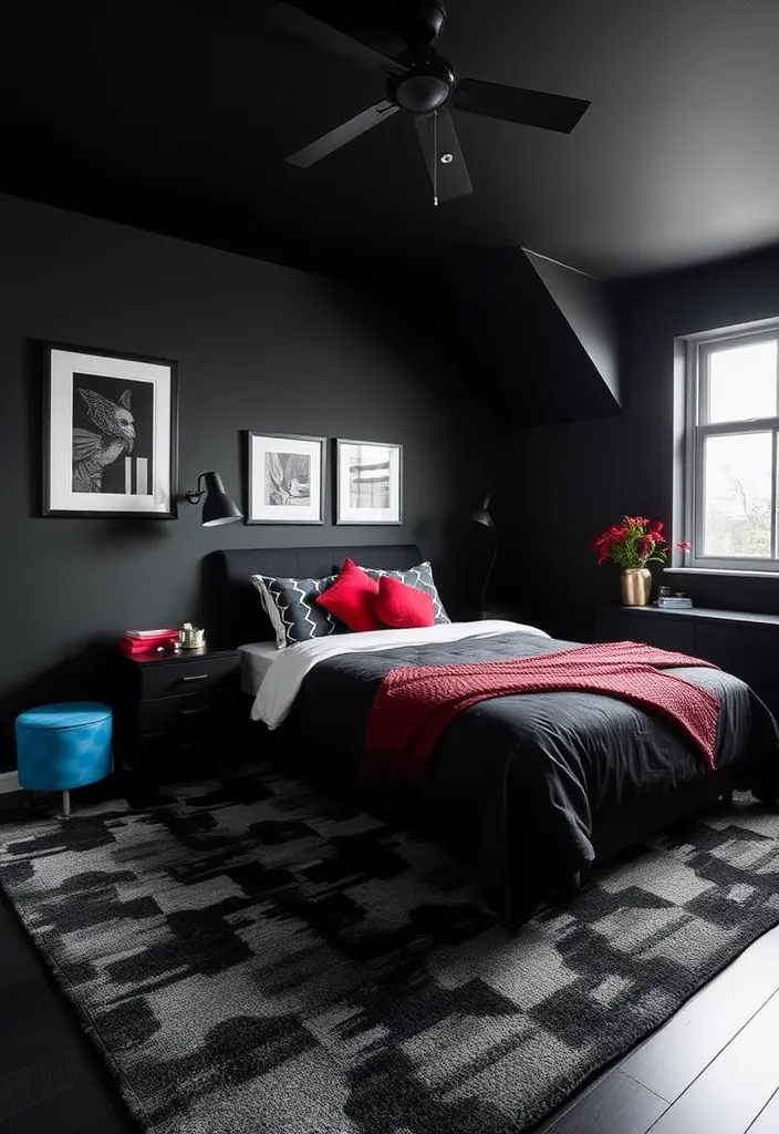 24 Bold Black Bedroom Ideas That Redefine Stylish Living! - 18. High Contrast: Bold Color Pairings