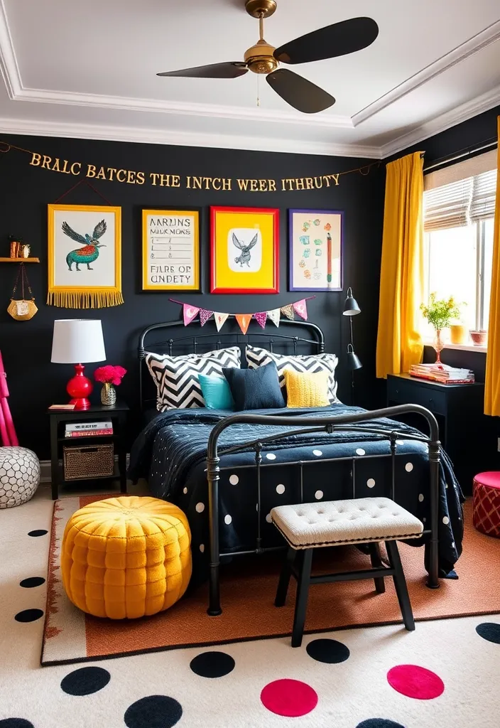 24 Bold Black Bedroom Ideas That Redefine Stylish Living! - 21. Whimsical Black: Fun and Playful