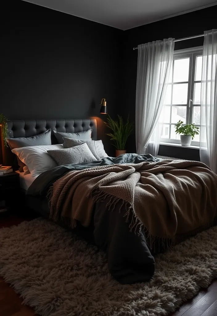 24 Bold Black Bedroom Ideas That Redefine Stylish Living! - 8. Cozy Black: Soft Textures and Warmth