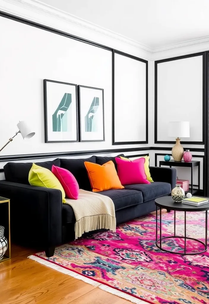 24 Chic Room Ideas That Prove White Walls with Black Trim Are Simply Stunning! - 22. Creative Use of Color: Beyond Black