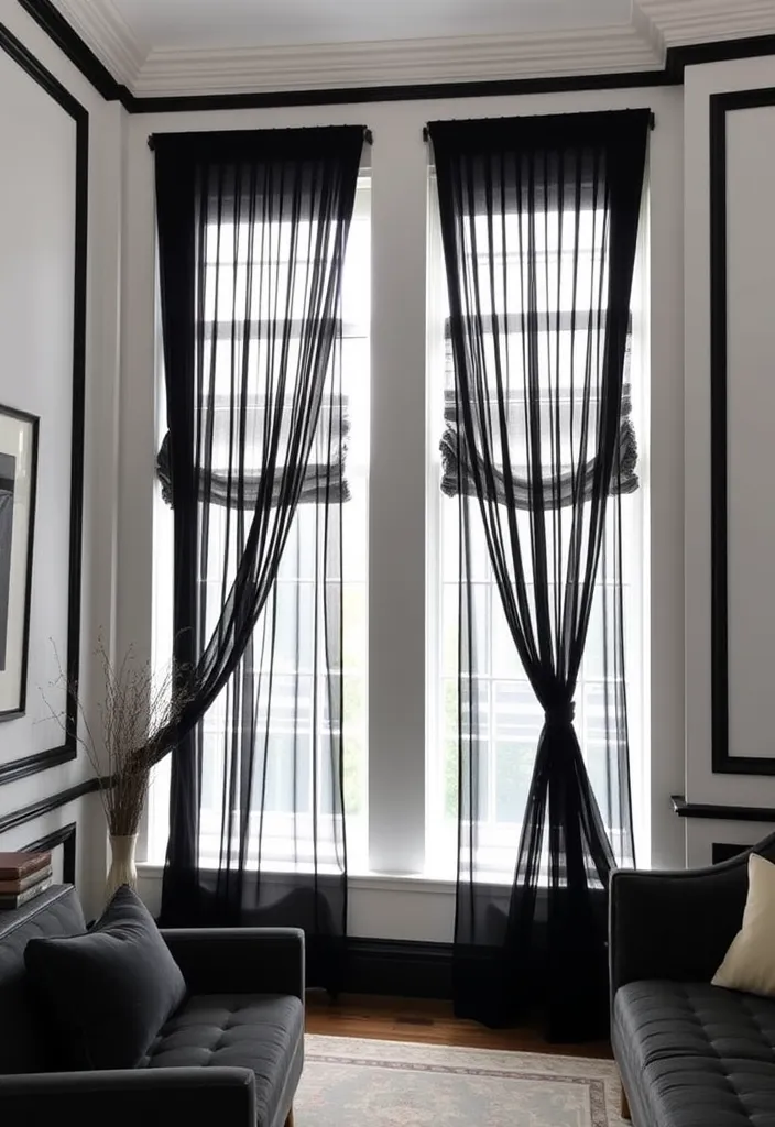 24 Chic Room Ideas That Prove White Walls with Black Trim Are Simply Stunning! - 23. Chic Window Treatments: Frame Your View