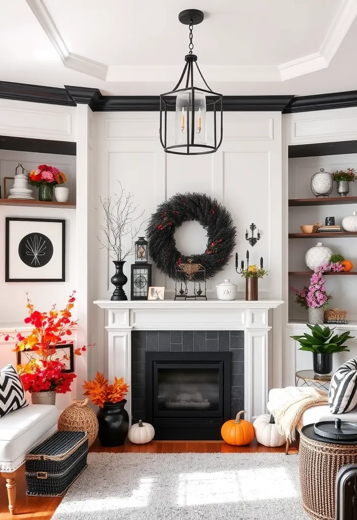 24 Chic Room Ideas That Prove White Walls with Black Trim Are Simply Stunning! - 24. Seasonal Decor: Celebrate with Style