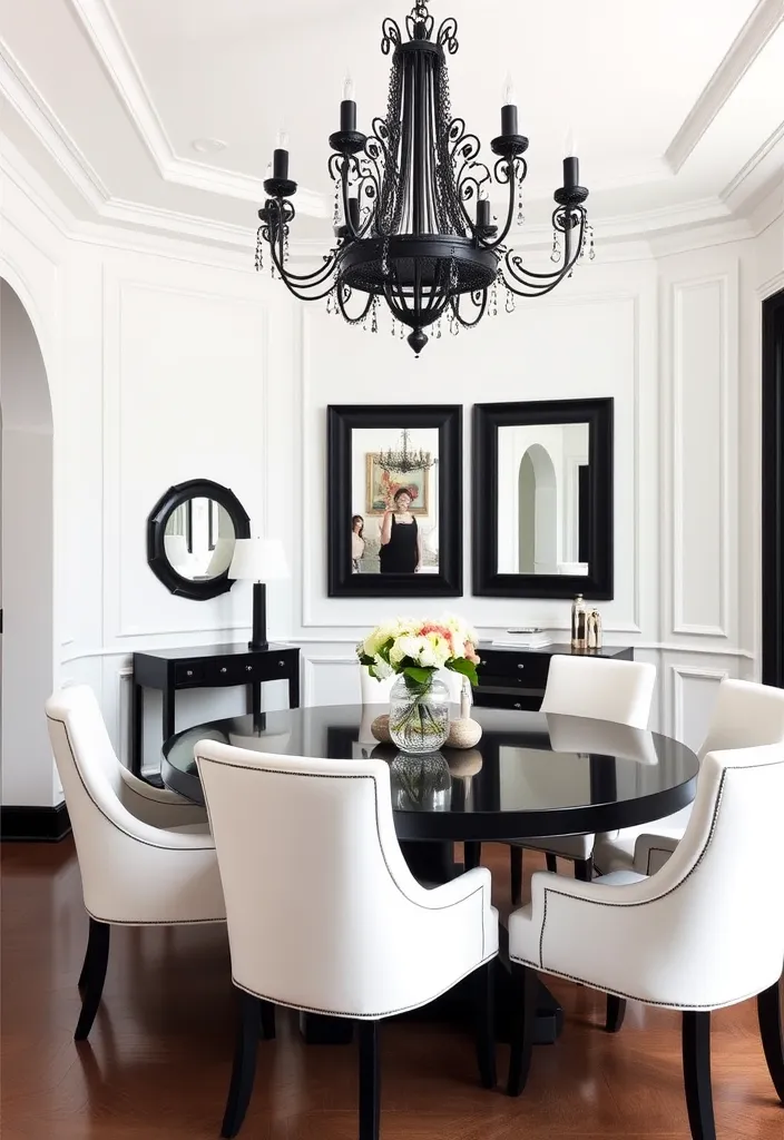 24 Chic Room Ideas That Prove White Walls with Black Trim Are Simply Stunning! - 3. Timeless Elegance: A Dining Room Delight