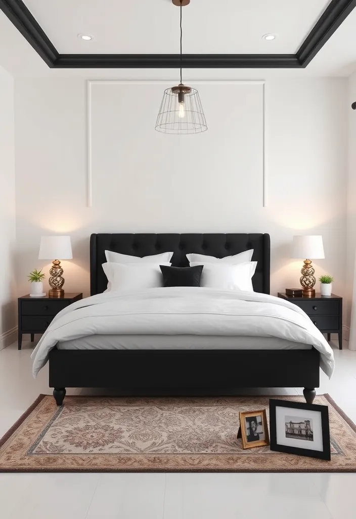 24 Chic Room Ideas That Prove White Walls with Black Trim Are Simply Stunning! - 4. Cozy Retreat: A Bedroom Oasis