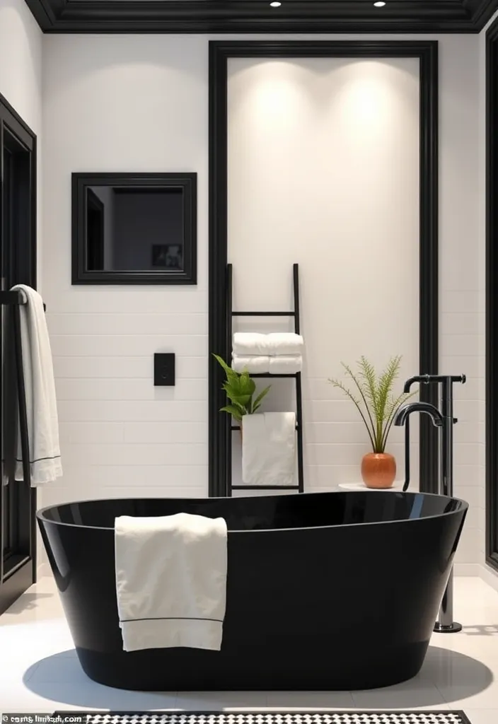 24 Chic Room Ideas That Prove White Walls with Black Trim Are Simply Stunning! - 7. Luxurious Bathroom: Spa-like Serenity