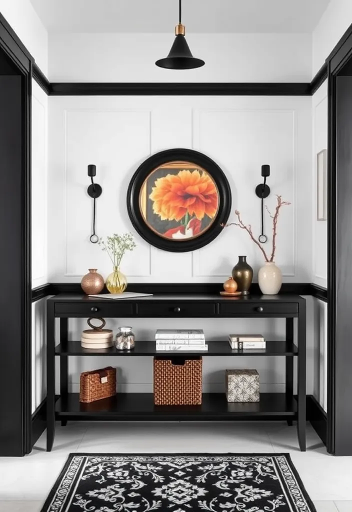 24 Chic Room Ideas That Prove White Walls with Black Trim Are Simply Stunning! - 8. Bold Entryway: First Impressions Matter