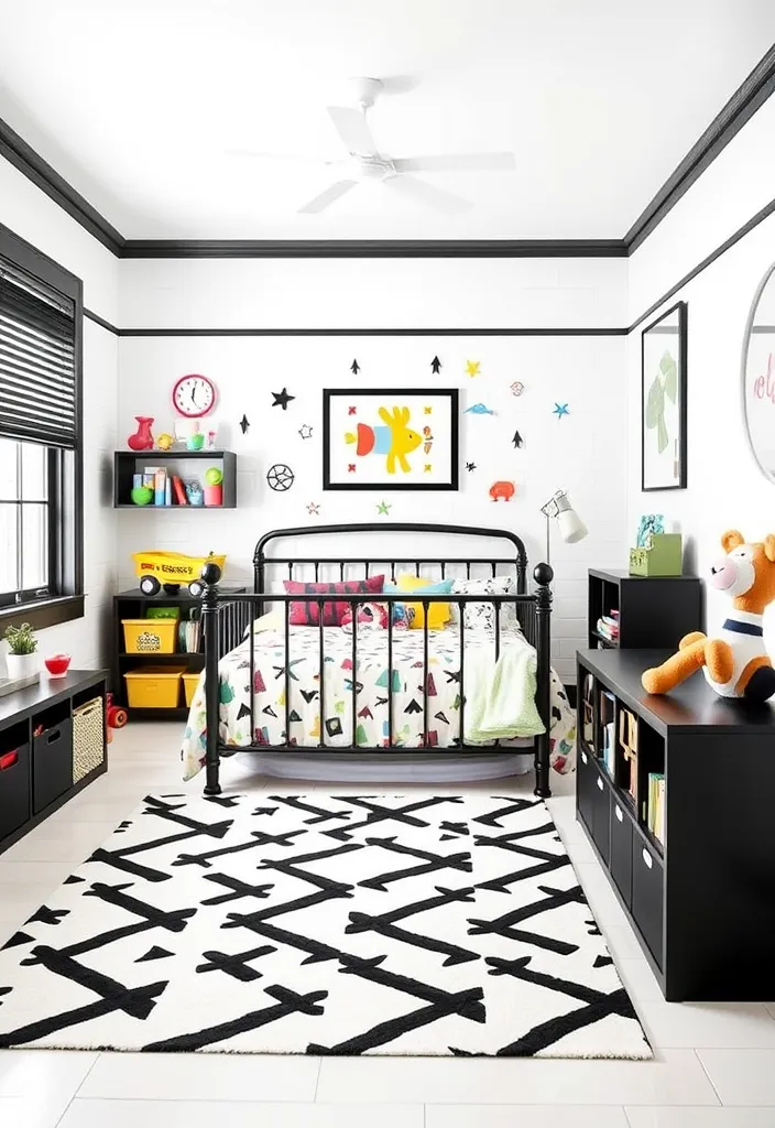 24 Chic Room Ideas That Prove White Walls with Black Trim Are Simply Stunning! - 9. Playful Kids’ Room: Fun with Style