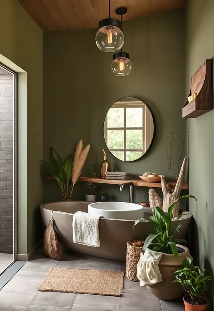 24 Fresh Bathroom Paint Color Ideas That'll Transform Your Space Instantly! - 15. Earthy Olive Green