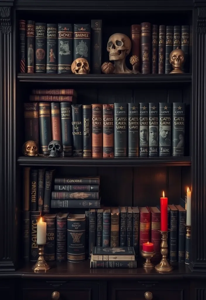 24 Gothic Decor Ideas That'll Transform Your Home into a Moody Masterpiece! - 14. Dark-Themed Bookshelves