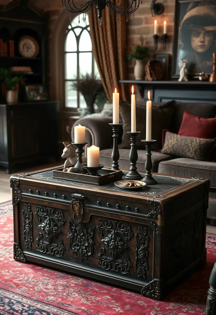 24 Gothic Decor Ideas That'll Transform Your Home into a Moody Masterpiece! - 20. Vintage Trunks and Storage