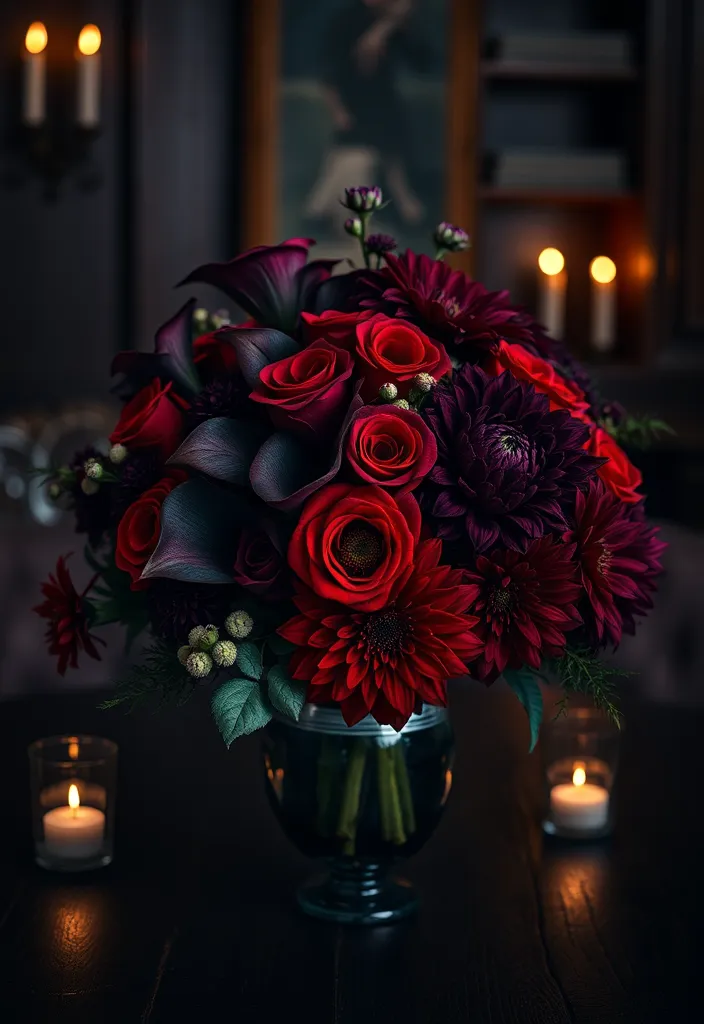 24 Gothic Decor Ideas That'll Transform Your Home into a Moody Masterpiece! - 5. Dark Floral Arrangements