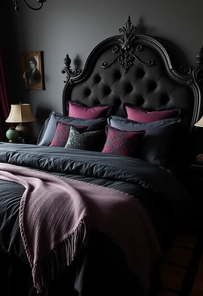 24 Gothic Decor Ideas That'll Transform Your Home into a Moody Masterpiece! - 9. Gothic-Inspired Bedding