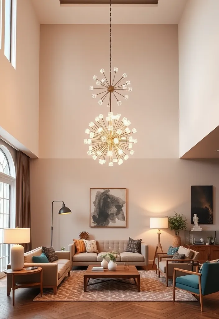 24 Mid Century Modern Living Room Ideas to Inspire Your Next Makeover! - 3. Statement Lighting