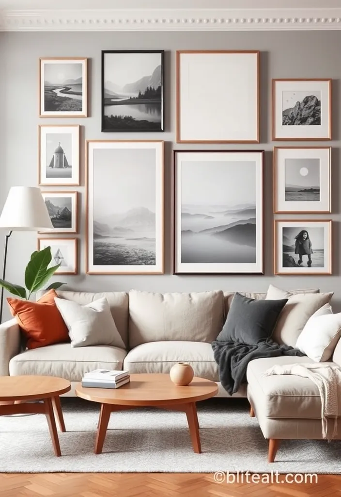 24 Scandinavian Living Room Ideas for Cozy Elegance - 8. Artistic Wall Decor