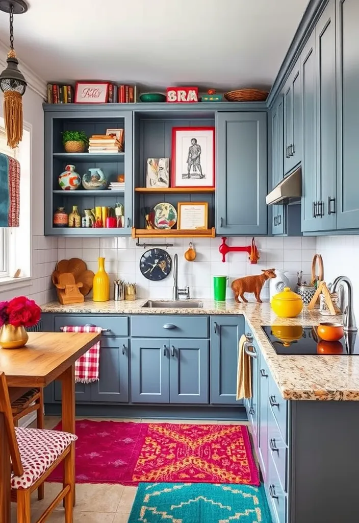 24 Stunning Blue Gray Kitchen Cabinet Ideas to Inspire You - 10. Eclectic Mix