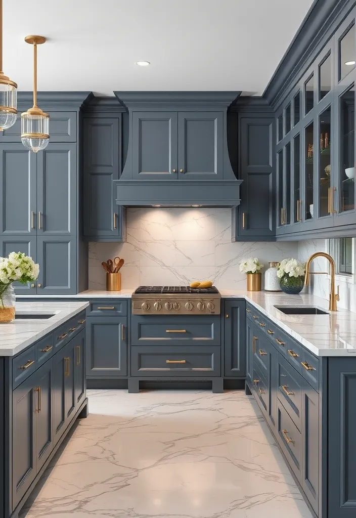 24 Stunning Blue Gray Kitchen Cabinet Ideas to Inspire You - 11. Luxurious Marble Accents