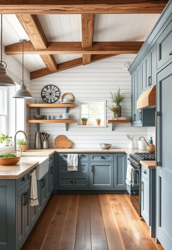 24 Stunning Blue Gray Kitchen Cabinet Ideas to Inspire You - 12. Farmhouse Fresh