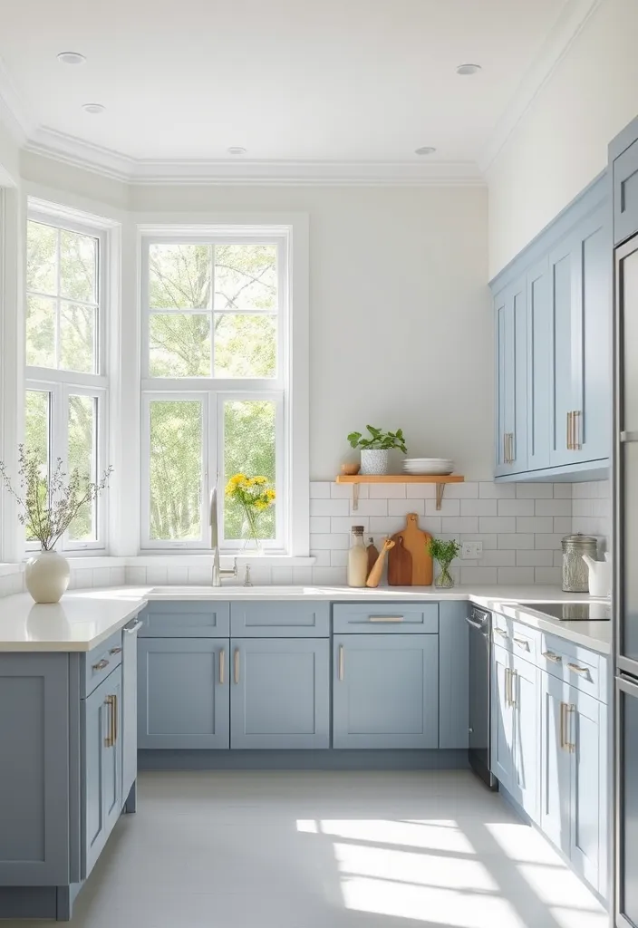 24 Stunning Blue Gray Kitchen Cabinet Ideas to Inspire You - 13. Bright and Airy