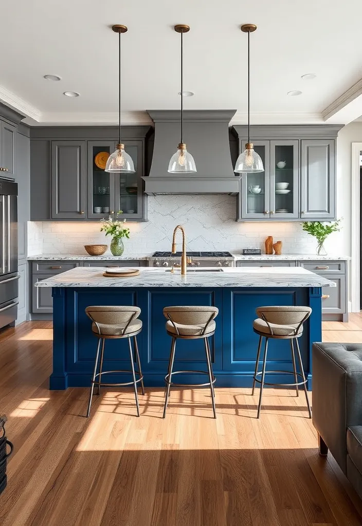 24 Stunning Blue Gray Kitchen Cabinet Ideas to Inspire You - 14. Statement Island