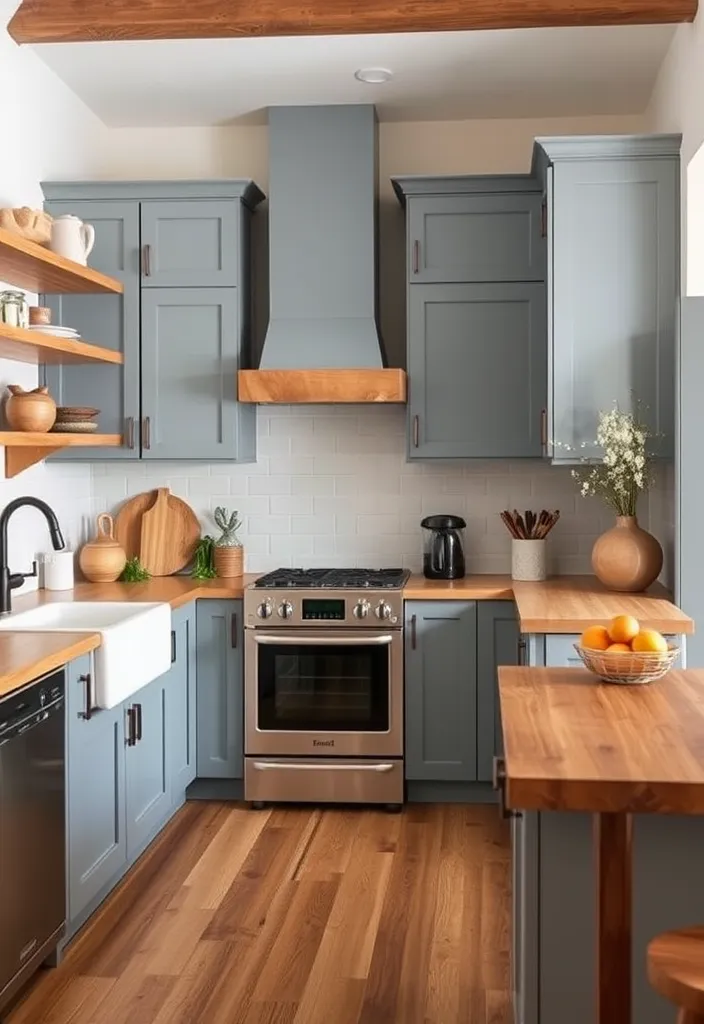 24 Stunning Blue Gray Kitchen Cabinet Ideas to Inspire You - 15. Natural Wood Accents