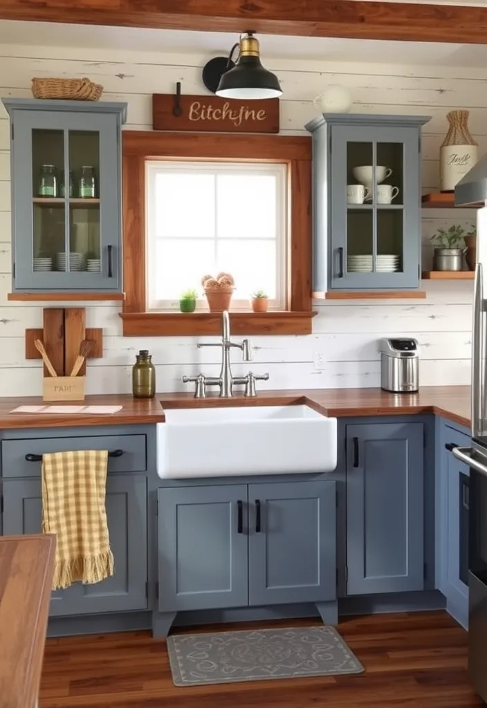 24 Stunning Blue Gray Kitchen Cabinet Ideas to Inspire You - 3. Rustic Elegance