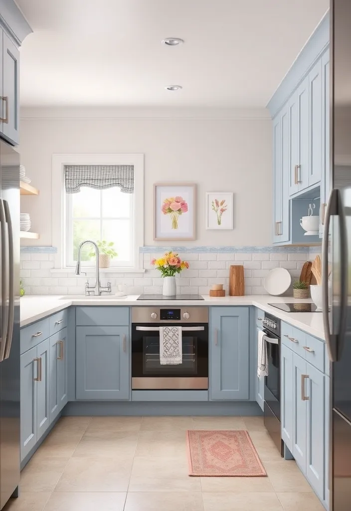 24 Stunning Blue Gray Kitchen Cabinet Ideas to Inspire You - 7. Soft Pastel Accents