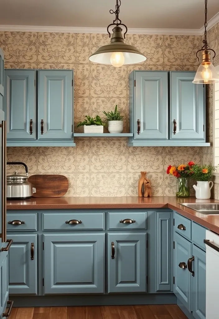 24 Stunning Blue Gray Kitchen Cabinet Ideas to Inspire You - 9. Vintage Charm