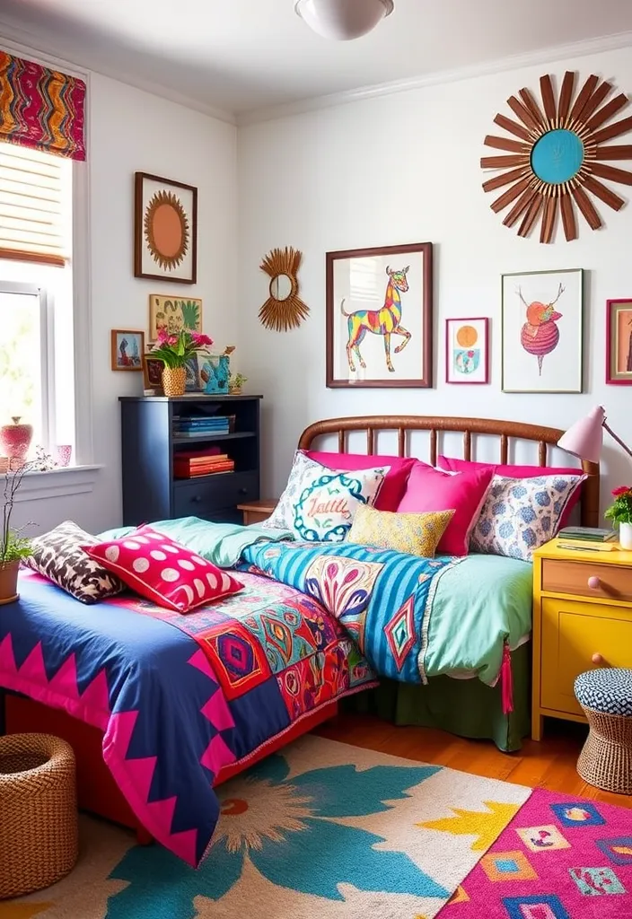 24 Stunning Corner Bed Designs to Maximize Your Space (You’ll Love #12!) - 12. Colorful Eclectic Corner Bed